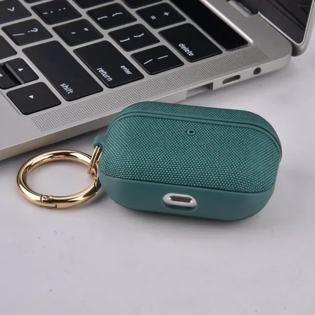 Alt view image 4 of 6 - Case Compatible with Apple AirPods Pro Case Fabric & PC Cover Full Protective Pro Charging Case Skin Cover with Keychain, Green