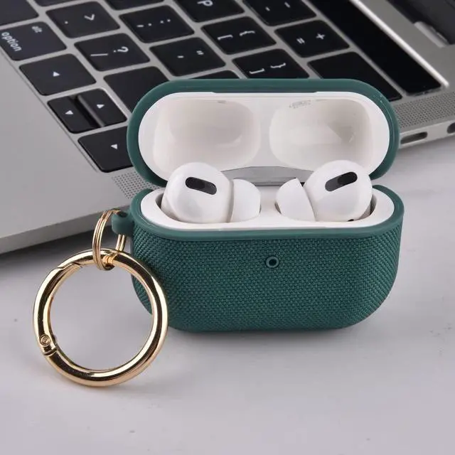 Alt view image 3 of 6 - Case Compatible with Apple AirPods Pro Case Fabric & PC Cover Full Protective Pro Charging Case Skin Cover with Keychain, Green