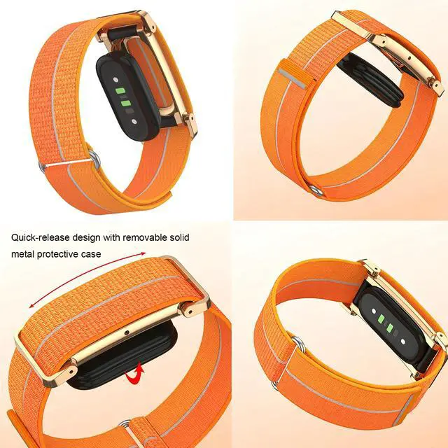 Alt view image 6 of 7 - Soft Nylon Band Compatible with Google Fitbit Air | Sport Adjustable Replacement Strap with Metal Protector Case, Breathable Wristband Hook Loop Bracelet for Women Men