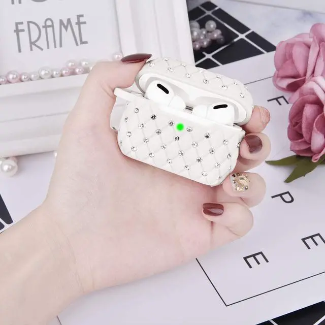 Alt view image 2 of 7 - Case Compatible with Apple AirPods Pro Case Stylish Bling TPU Cover Full Protective Pro Charging Case Skin Cover with Keychain, White