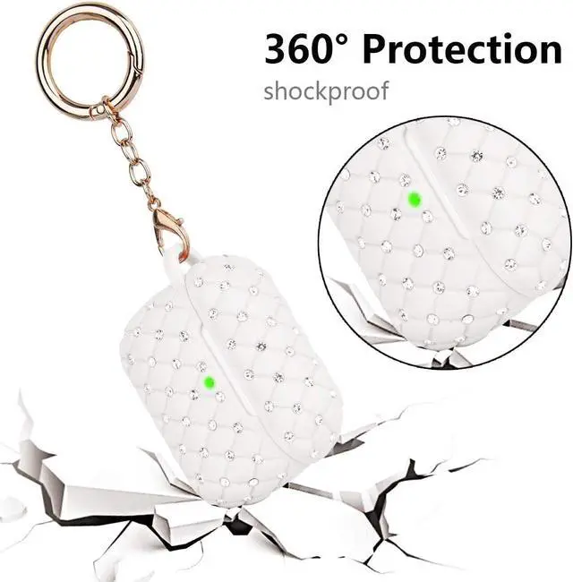 Alt view image 4 of 7 - Case Compatible with Apple AirPods Pro Case Stylish Bling TPU Cover Full Protective Pro Charging Case Skin Cover with Keychain, White