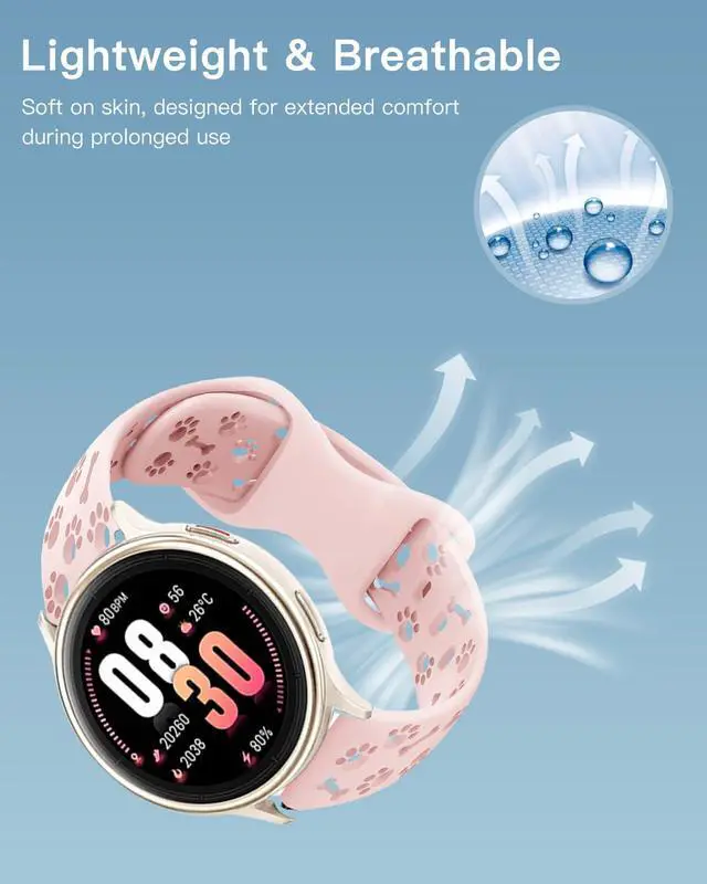 Alt view image 3 of 7 - 3 Packs Bands Compatible with BlazeChip DR09 Smart Watch,Sport Quick-Release Cute Dog Paws Silicone Band,Adjustable Wristband, Ventilated Comfort & Soft Lightweight Replacement Strap,Pink+Purple+Green