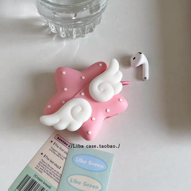 Alt view image 5 of 6 - Cover with Angel Wings Design for AirPods Case, Protective Shockproof Slim Fit, Cute Accessory with Fluffy Cloud and Polka Dot Patterns (Pink, for AirPods Pro3)