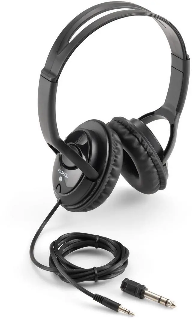 Main image of On-Stage AA3500 Wired Headphones (Closed-Back Padded Ear Cups, Adjustable Headband, Built-In 6' Cable with 1/8 jack and 1/4Adapter, 40 mm, 32 Ohm Drivers, 20 Hz20 kHz Frequency Response, Black)