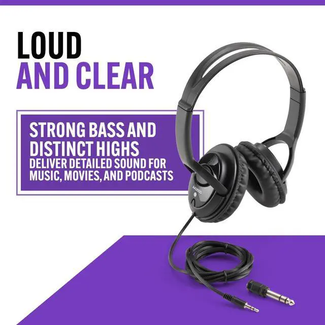 Alt view image 4 of 7 - On-Stage AA3500 Wired Headphones (Closed-Back Padded Ear Cups, Adjustable Headband, Built-In 6' Cable with 1/8 jack and 1/4Adapter, 40 mm, 32 Ohm Drivers, 20 Hz20 kHz Frequency Response, Black)