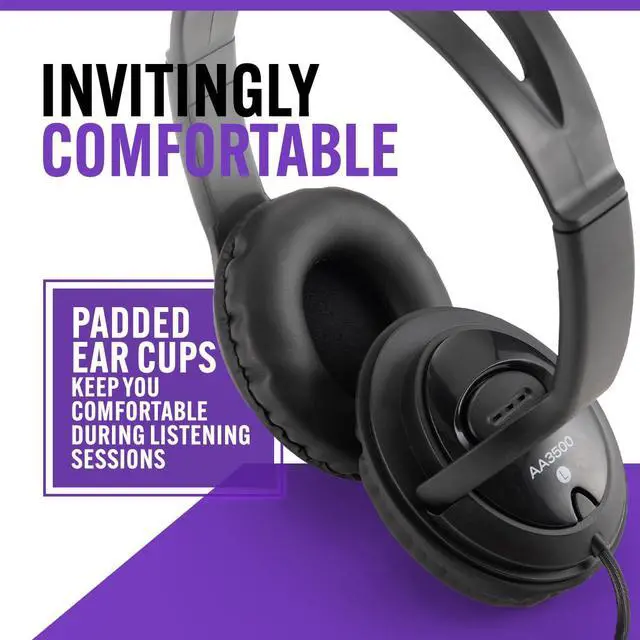 Alt view image 7 of 7 - On-Stage AA3500 Wired Headphones (Closed-Back Padded Ear Cups, Adjustable Headband, Built-In 6' Cable with 1/8 jack and 1/4Adapter, 40 mm, 32 Ohm Drivers, 20 Hz20 kHz Frequency Response, Black)
