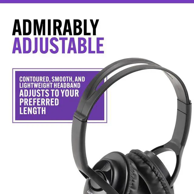 Alt view image 6 of 7 - On-Stage AA3500 Wired Headphones (Closed-Back Padded Ear Cups, Adjustable Headband, Built-In 6' Cable with 1/8 jack and 1/4Adapter, 40 mm, 32 Ohm Drivers, 20 Hz20 kHz Frequency Response, Black)