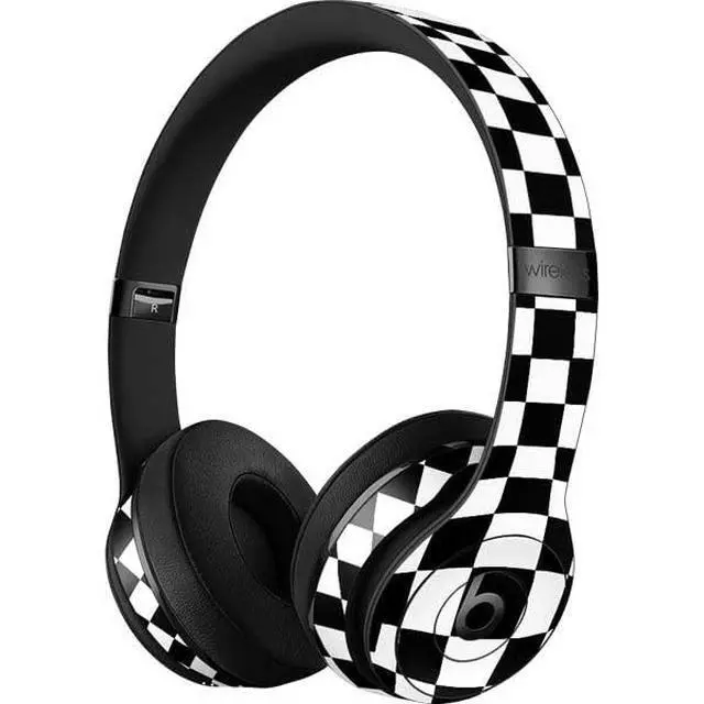 Alt view image 3 of 3 - Decal Audio Skin Compatible with Beats Solo 3 Wireless - Black and White Zoomed Checkerboard Design