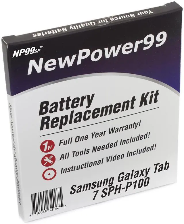 Main image of Battery Kit for Samsung Galaxy Tab 7.0 SPH-P100 with Tools, How-to Video, Battery from NewPower99