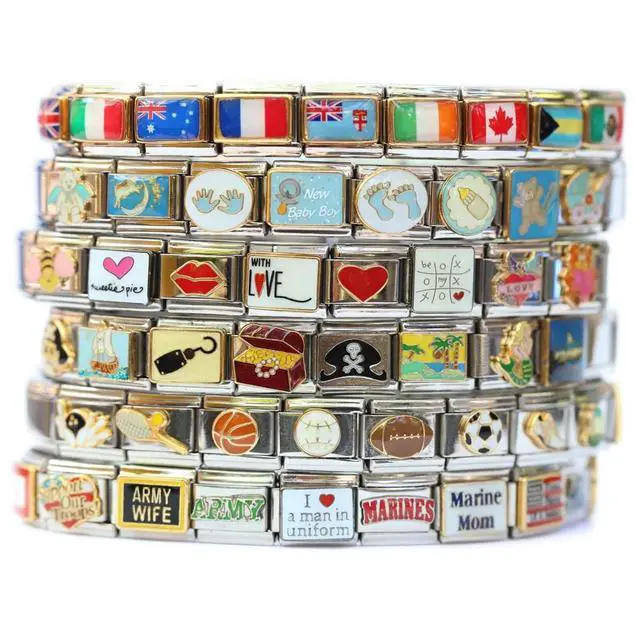 Alt view image 3 of 6 - 9mm Silvertone Stainless Steel Italian Charm Bracelet Single Band Compatible with Apple Watch Sizes 42mm 44mm 45mm Modular Link Replacement Strap for iWatch Series 9 8 7 6 5 4 3 2 1 SE Ultra