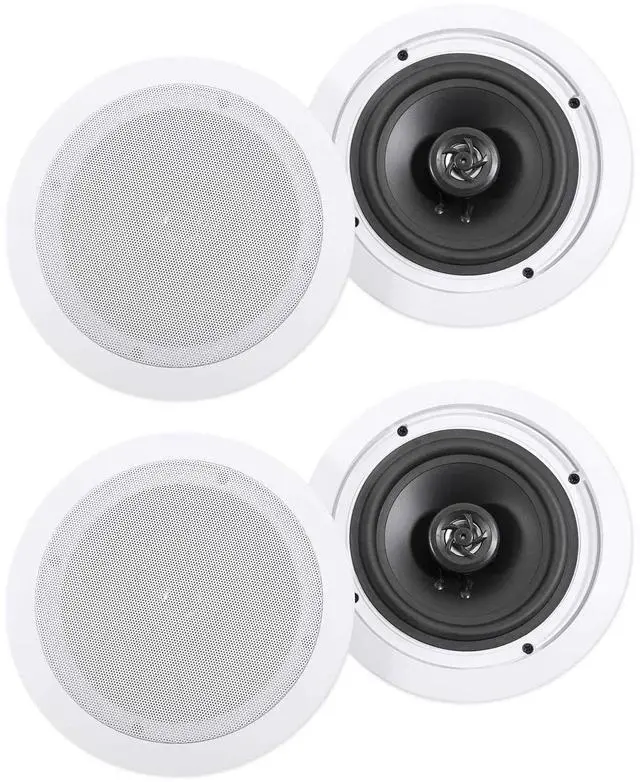 Main image of HC655 White 6.5" Ceiling Home Audio Speakers for Party, 4-Pack | 500W Peak / 160W RMS, 2-Way, 8-Ohm, Aimable Tweeters, Paintable Flush Grilles, Spring Terminals, 7.6" Cutout
