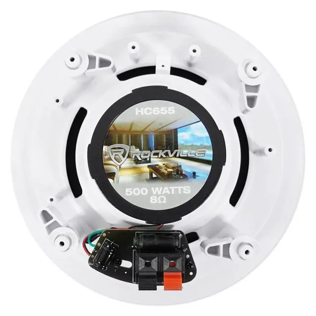Alt view image 5 of 7 - HC655 White 6.5" Ceiling Home Audio Speakers for Party, 4-Pack | 500W Peak / 160W RMS, 2-Way, 8-Ohm, Aimable Tweeters, Paintable Flush Grilles, Spring Terminals, 7.6" Cutout