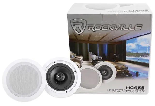 Alt view image 7 of 7 - HC655 White 6.5" Ceiling Home Audio Speakers for Party, 4-Pack | 500W Peak / 160W RMS, 2-Way, 8-Ohm, Aimable Tweeters, Paintable Flush Grilles, Spring Terminals, 7.6" Cutout