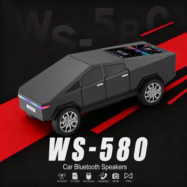 Alt view image 2 of 6 - Futuristic Truck Model Bluetooth Replica Speaker with LED Display Screen Considerate Gift for Car Design Fans & Audio Users, TWS Stereo, FM, USB/TF Playback, LED Headlights, Built-in Mic (Black)