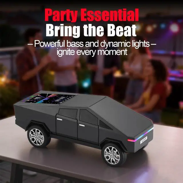 Alt view image 3 of 6 - Futuristic Truck Model Bluetooth Replica Speaker with LED Display Screen Considerate Gift for Car Design Fans & Audio Users, TWS Stereo, FM, USB/TF Playback, LED Headlights, Built-in Mic (Black)