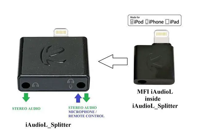 Alt view image 2 of 2 - iAudioL Splitter (Black): 24-bit, Tiny Rigid Compatible to Lightning to 3.5 mm Headphone Stereo Splitter Adapter, compatible to Lightning connector iPhone,iPad,iPod Touch with iOS 10 or later