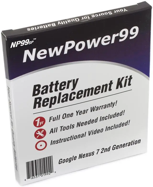 Main image of Battery Kit for Google Nexus 7 2nd Generation with Tools, Video Instructions and Long Life Battery from NewPower99