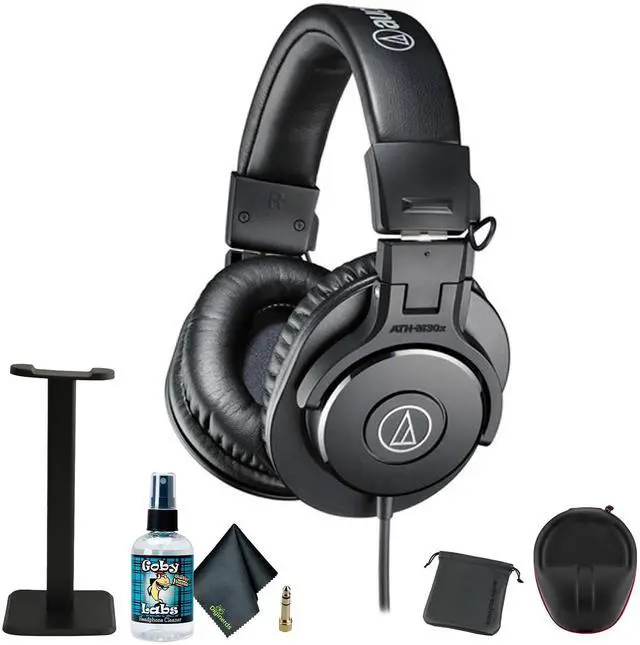 Main image of ATH-M30x Professional Studio Monitor Headphones, Black + Microfiber Cleaning Cloth + Headphone Stand + Headphone CASE + Goby Labs Headphone Cleaner 4 fl oz