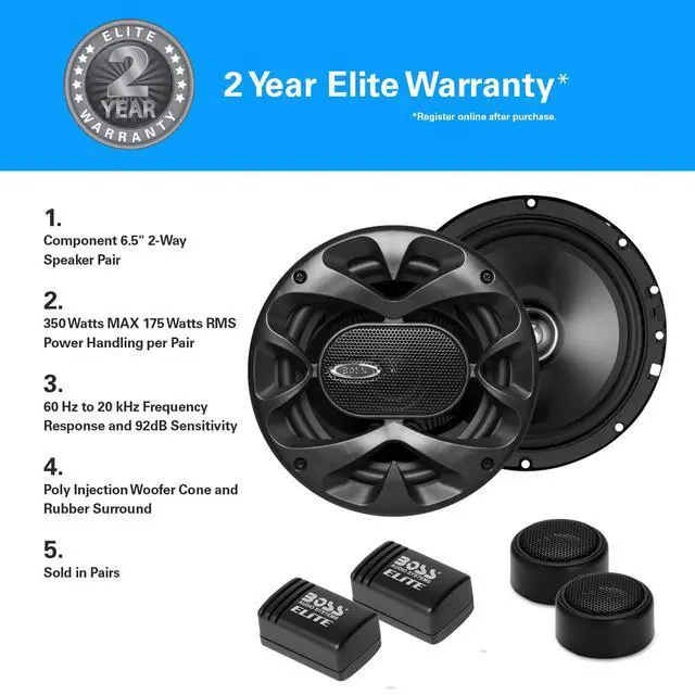 Alt view image 3 of 5 - Elite BCK65 Component Car Speaker System - 2 6.5 Inch Speakers, 2 Tweeters, 2 Crossovers, 350 Watts Max Power