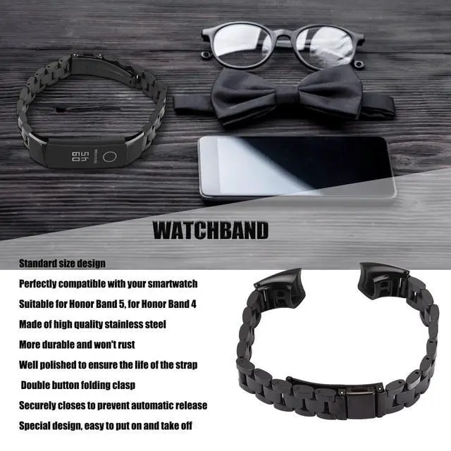 Alt view image 2 of 7 - Stainless Steel Straps for Band 5 4, Butterfly Folding Clasp Dressy Smartwatch Replacement Straps for Women Men