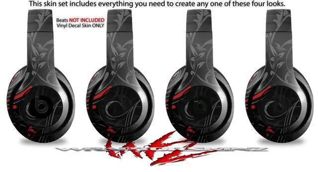 Alt view image 2 of 4 - Skin Decal Wrap Compatible with Beats Studio 2 and 3 Wired and Wirelesss Twisted Garden Gray and Red Skin Only Headphones NOT Included