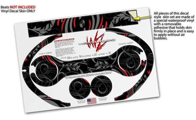 Alt view image 3 of 4 - Skin Decal Wrap Compatible with Beats Studio 2 and 3 Wired and Wirelesss Twisted Garden Gray and Red Skin Only Headphones NOT Included