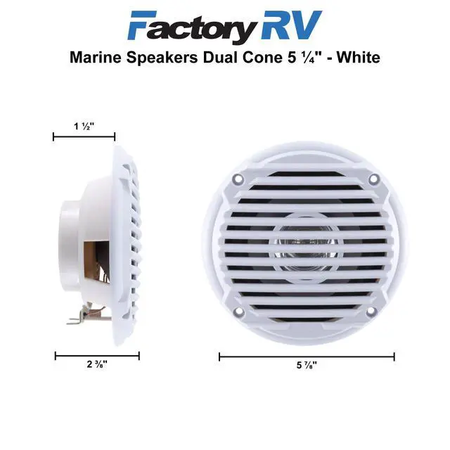 Alt view image 3 of 5 - 5.9" Dual Cone Marine Speaker Pair | 30W Max Power | Polypropylene Woofer & Mylar Tweeter | Waterproof UV & Corrosion Resistant | Flush Mount (White)