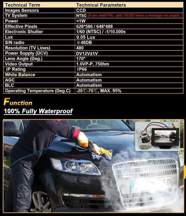 Alt view image 5 of 6 - Car Rear View Backup Parking Assist Reverse Camera Replacement for Nissan Sunny/Qashqai/X-Trail/Geniss/Pathfinder/Dualis/Navara/Juke Citroen C4/C5/C-Triomphe/C-Quatre Hatchback Peugeot 307