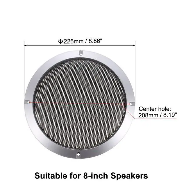 Alt view image 2 of 4 - 2pcs 8" Speaker Grill Mesh Decorative Circle Woofer Guard Protector Cover Accessories Silver