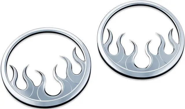 Main image of 7374 Chrome Front Fairing Speaker Grills for 2014-19 Harley-Davidson Motorcycles: Flame, Pack of 2