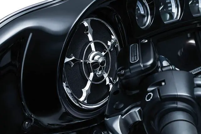 Alt view image 2 of 3 - 7373 Chrome Front Fairing Speaker Grills for 2014-19 Harley-Davidson Motorcycles: Zombie, Pack of 2