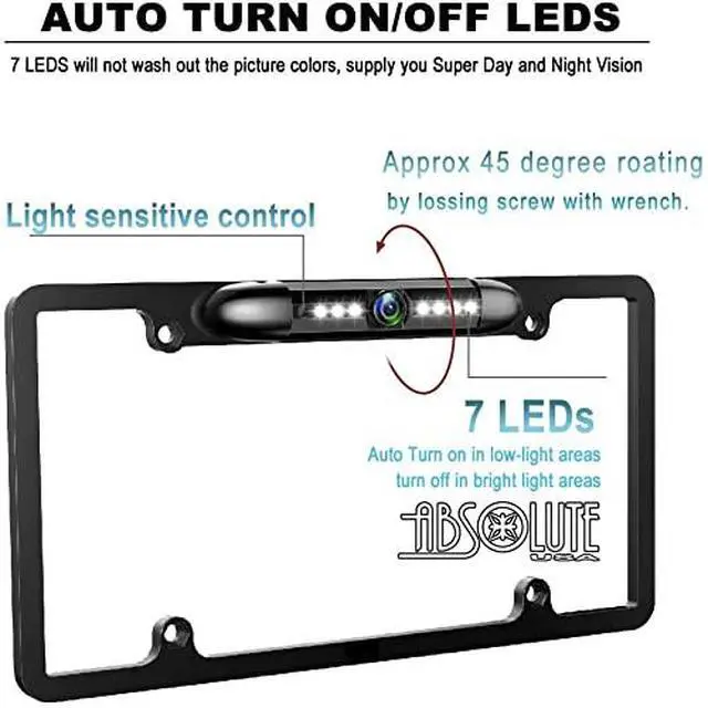 Alt view image 2 of 3 - Absolute CAM2100B Black License Plate Backup Camera Front Rear View Reverse Camera with 8 LED Night Vision 170 Degree Viewing Angle Waterproof Backup Camera for Cars
