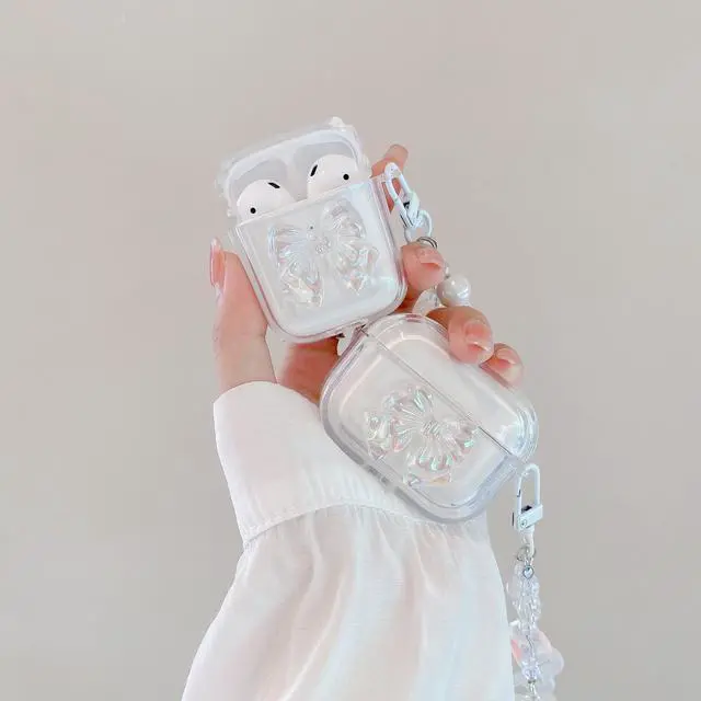 Alt view image 3 of 5 - Case for AirPods Pro 2nd Generation 2022, Premium Special Cute Clear Butterly Bow Pattern with Pendant Case Cover Accessories for AirPods Pro 2nd Generation 2022 for Women Girls