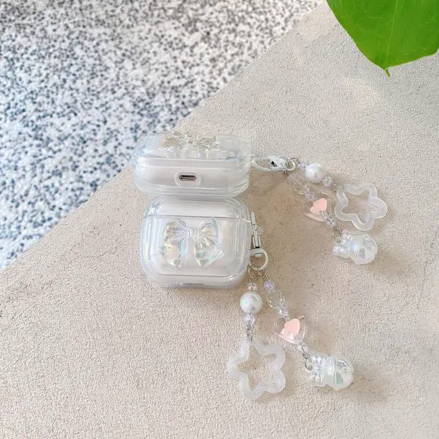 Alt view image 4 of 5 - Case for AirPods Pro 2nd Generation 2022, Premium Special Cute Clear Butterly Bow Pattern with Pendant Case Cover Accessories for AirPods Pro 2nd Generation 2022 for Women Girls