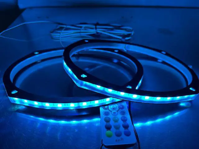 Alt view image 5 of 7 - Sando Tech 2PCS 6×9'' RGB LED Speaker Lights Car Speaker Rings Spacer Ring Light Kit Car Coaxial Lights Multiple Fit for Cat Truck Boat Powersport Bluetooth/Remote Ctrl