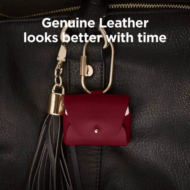 Alt view image 3 of 6 - Leather Case for AirPods Pro 2 & 1 | Genuine Leather case with Keychain, Luxurious Colors, Brass Ring Holder, Great Protection (Red)