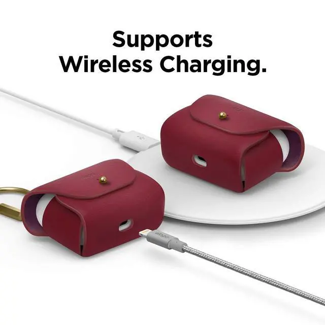 Alt view image 6 of 6 - Leather Case for AirPods Pro 2 & 1 | Genuine Leather case with Keychain, Luxurious Colors, Brass Ring Holder, Great Protection (Red)