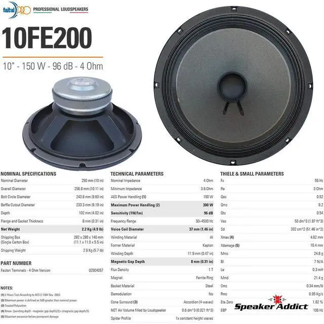 Alt view image 3 of 7 - FaitalPRO 10FE200 10" Professional Woofer 4 Ohm
