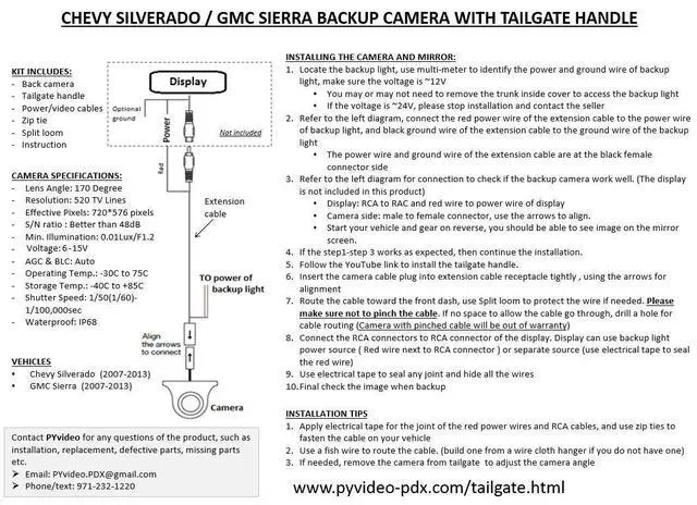 Alt view image 3 of 4 - Backup Camera for (2007-2013) Chevy Silverado/GMC Sierra for Universal Monitors (RCA) (Color: Black)