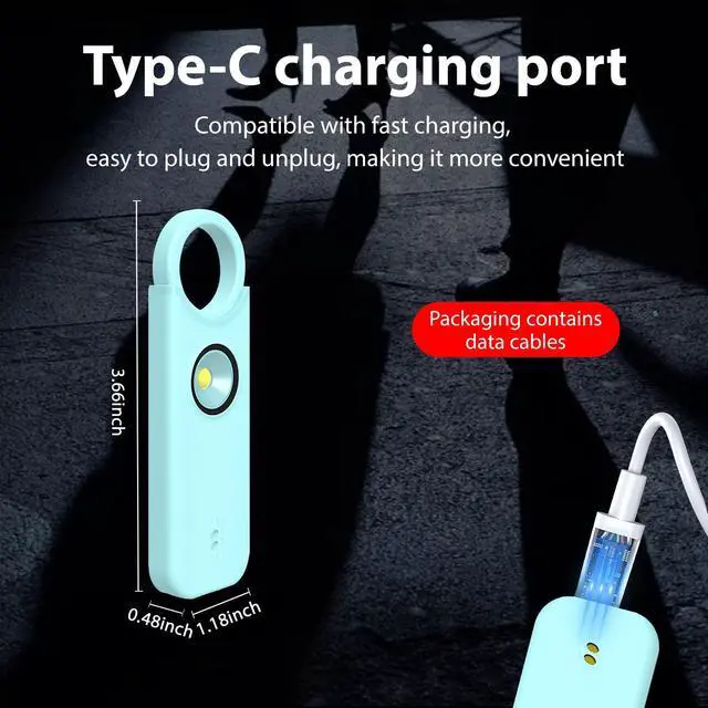 Alt view image 5 of 6 - Personal Safety Alarm for Women Safety Keychain Self Defense Keychain for Women Rechargeable Protection Devices Emergency 135db Strobe Light Upgraded Vibration Sensing Mode (Lake Blue)