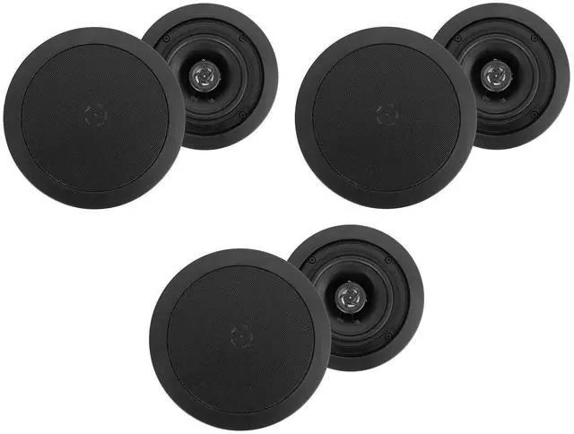 Main image of HC55 Black 5.25" in-Ceiling Home Theater Speakers, 8 Ohm, 6-Pack | 300W Peak / 120W RMS, Swivel Tweeter, Paintable Flush Mount Grills, 88dB, 80Hz-20KHz, 6.5" Cut-Out, 2-Way, Multi-Room