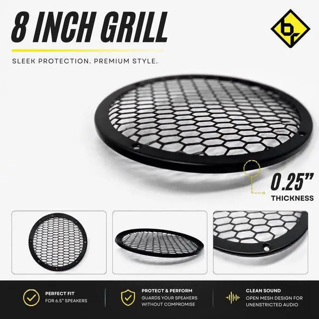 Alt view image 2 of 5 - BassRockers 8" Metal Speaker Grill Cover HeavyDuty HexMesh Protective Grill Guard 8" Car Audio Speakers/Subwoofers, Universal Fit, Matte Black, 4-Hole Screw/Bolt Mount for Doors, Custom Boxes (8 Pack)