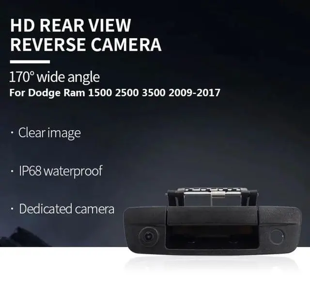 Alt view image 2 of 7 - Tailgate Handle Backup Camera for Dodge Ram (2009-2017) HD Rear View Camera Night Vision IP68 Waterproof 170° Wide Viewing (RCA Connect)