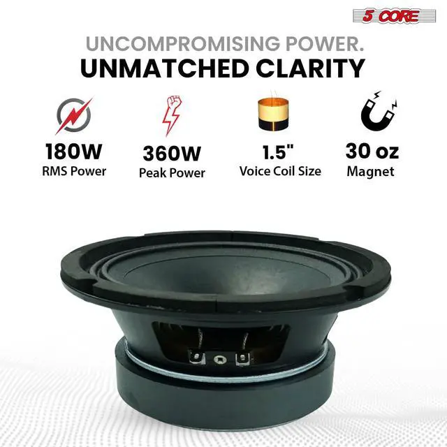 Alt view image 2 of 6 - 6.5 Inch Mid Range Replacement Pro Audio PA DJ Car Speaker Pair 360W 8 Ohms 30 Oz Magnet 1.5" Voice Coil 60W Aluminum Super Tweeters - MR 6.5-8oHM +TW BLT 400 X2PAIR