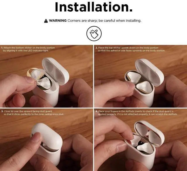 Alt view image 6 of 6 - Upgraded AirPods Dust Guard for AirPods | Luxurious Looking, Must Watch Easy Installation Video, Protect AirPods from Iron/Metal Shavings (Rose Gold, 2 Sets)