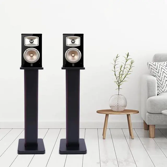 Alt view image 2 of 7 - Universal Floor Speaker Stands 28'' Bookshelf Speaker Stands Pair Heavy Duty Surround Sound Speaker with Sand Filling Tuning Function Studio Monitor Stands for Home Theater (Black Walnut, 28'')