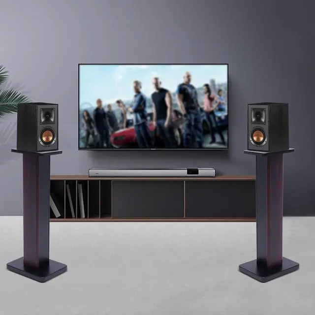 Alt view image 3 of 7 - Universal Floor Speaker Stands 28'' Bookshelf Speaker Stands Pair Heavy Duty Surround Sound Speaker with Sand Filling Tuning Function Studio Monitor Stands for Home Theater (Black Walnut, 28'')