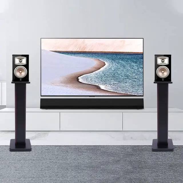 Alt view image 6 of 7 - Universal Floor Speaker Stands 28'' Bookshelf Speaker Stands Pair Heavy Duty Surround Sound Speaker with Sand Filling Tuning Function Studio Monitor Stands for Home Theater (Black Walnut, 28'')