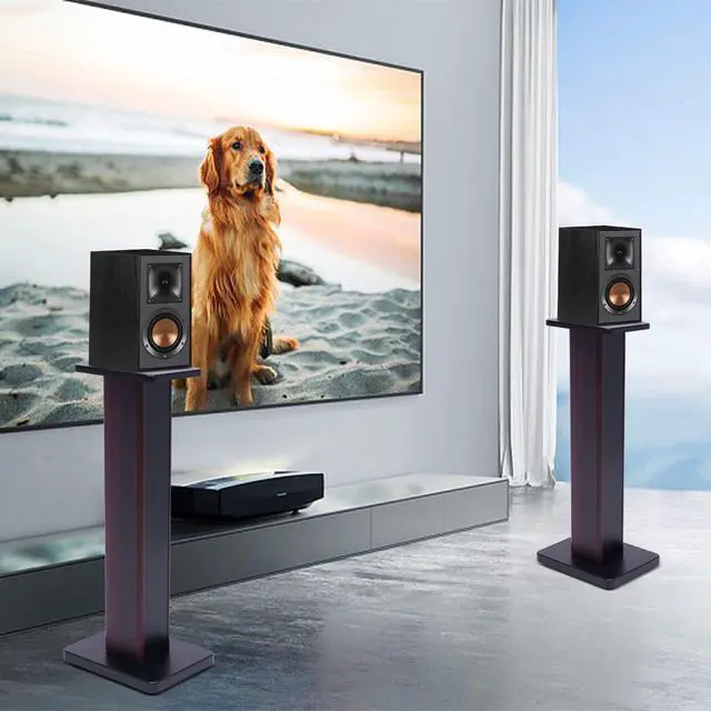 Alt view image 7 of 7 - Universal Floor Speaker Stands 28'' Bookshelf Speaker Stands Pair Heavy Duty Surround Sound Speaker with Sand Filling Tuning Function Studio Monitor Stands for Home Theater (Black Walnut, 28'')
