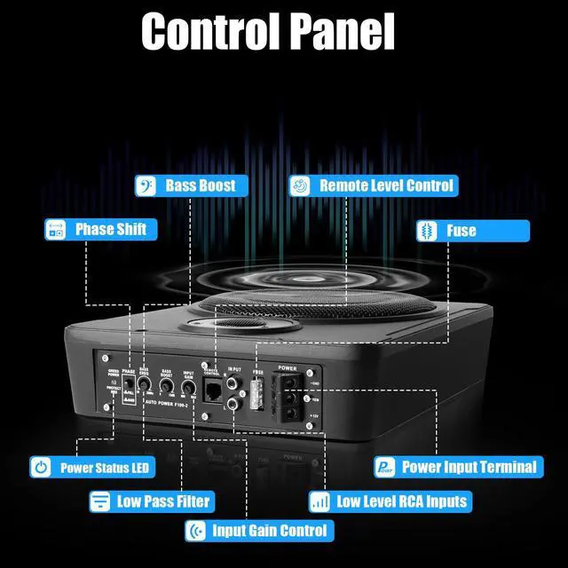 Alt view image 3 of 6 - Slim Underseat Subwoofer, 300w Max Powered Car Subwoofer, 8 Inch Compact Car Audio Speaker with Built-in Amplifier, Small Subwoofer for Cars Trucks Jeets